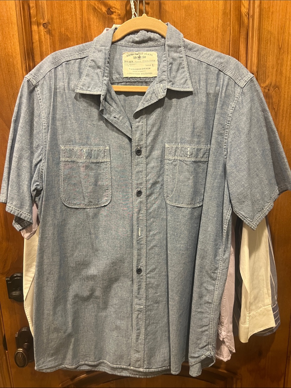 Faconnable Light Blue Short-Sleeve Chambray Button-Down Shirt